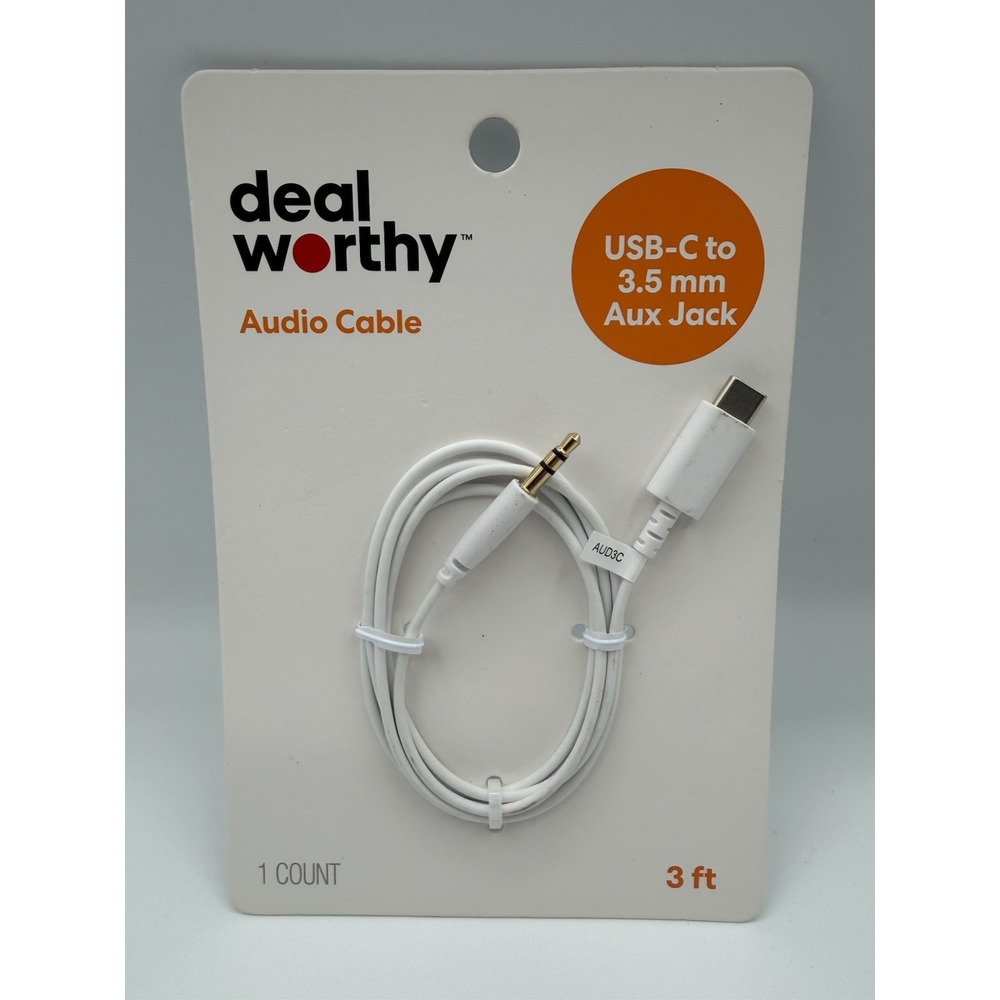 3' USB-C to AUX Cable - Dealworthy™ White: Male-to-Male Adapter, 3.5mm 
#A2